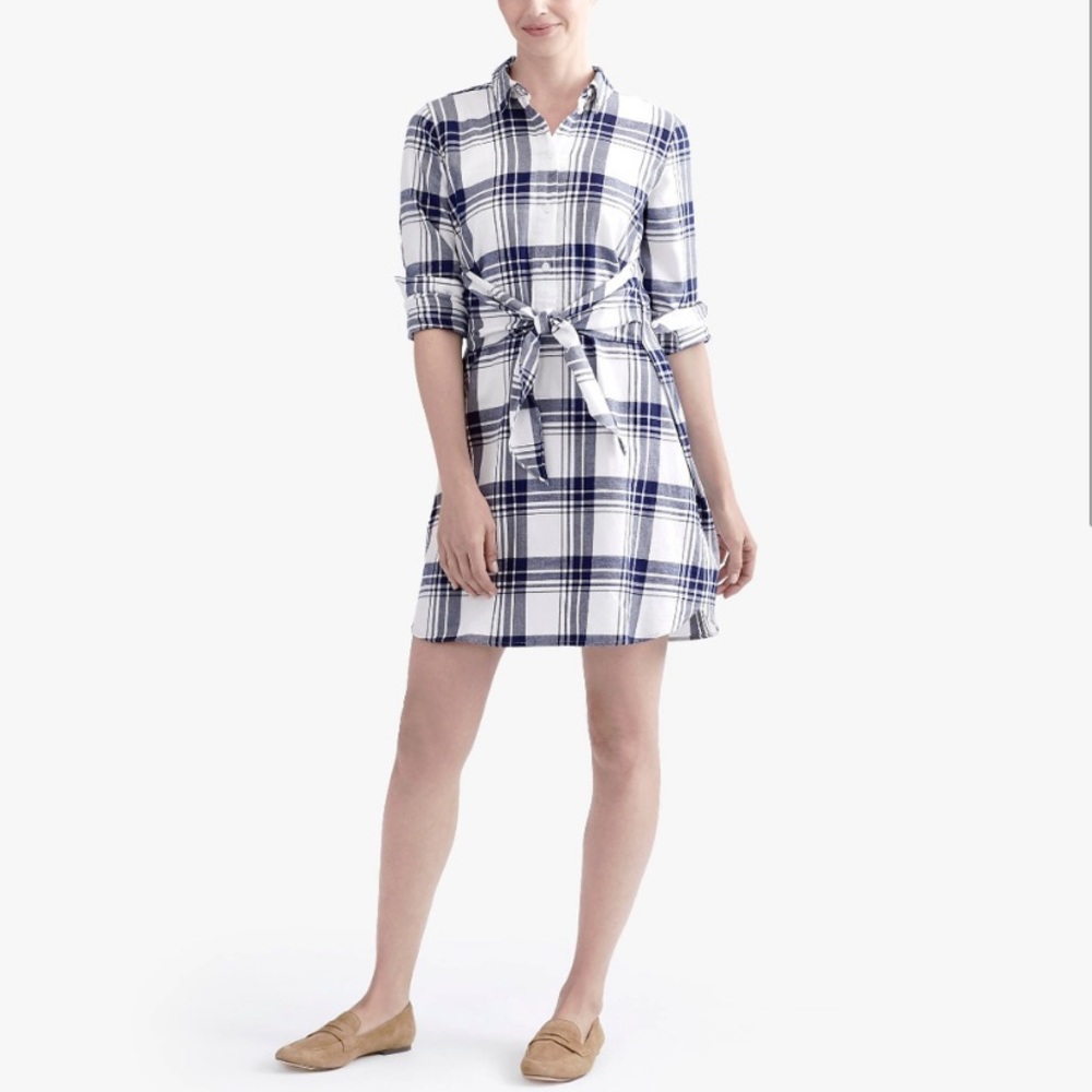 J. Crew Mercantile Plaid Tie-Front Shirtdress